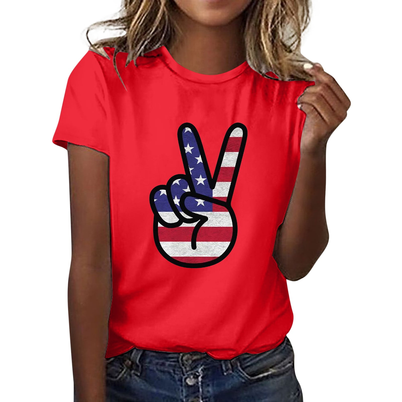 EHQJNJ Female Ladies Patriotic Tops Independence Day Shirt Women ...