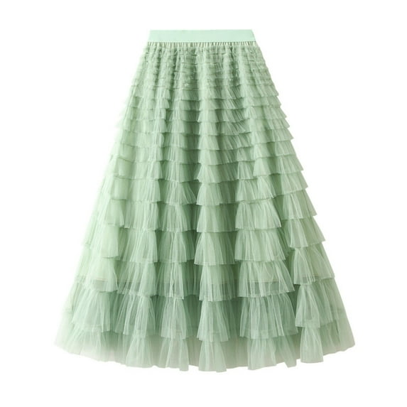 EHQJNJ Female Purple Skirt Women a Line Pleated Skirt Long Tutu Skirt Ruffle Mesh Vintage Calf Length Chiffon High Waist Bubble Skirt Denim Skirts for Women Pleated Skirts for Women Black Mid Length