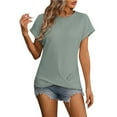 thumbnail image 1 of EHQJNJ Female Rhinestone Top Women's Solid Color Knot Loose Short Sleeve T Shirt Dressy Tops Graphic Crop Tops for Women, 1 of 5