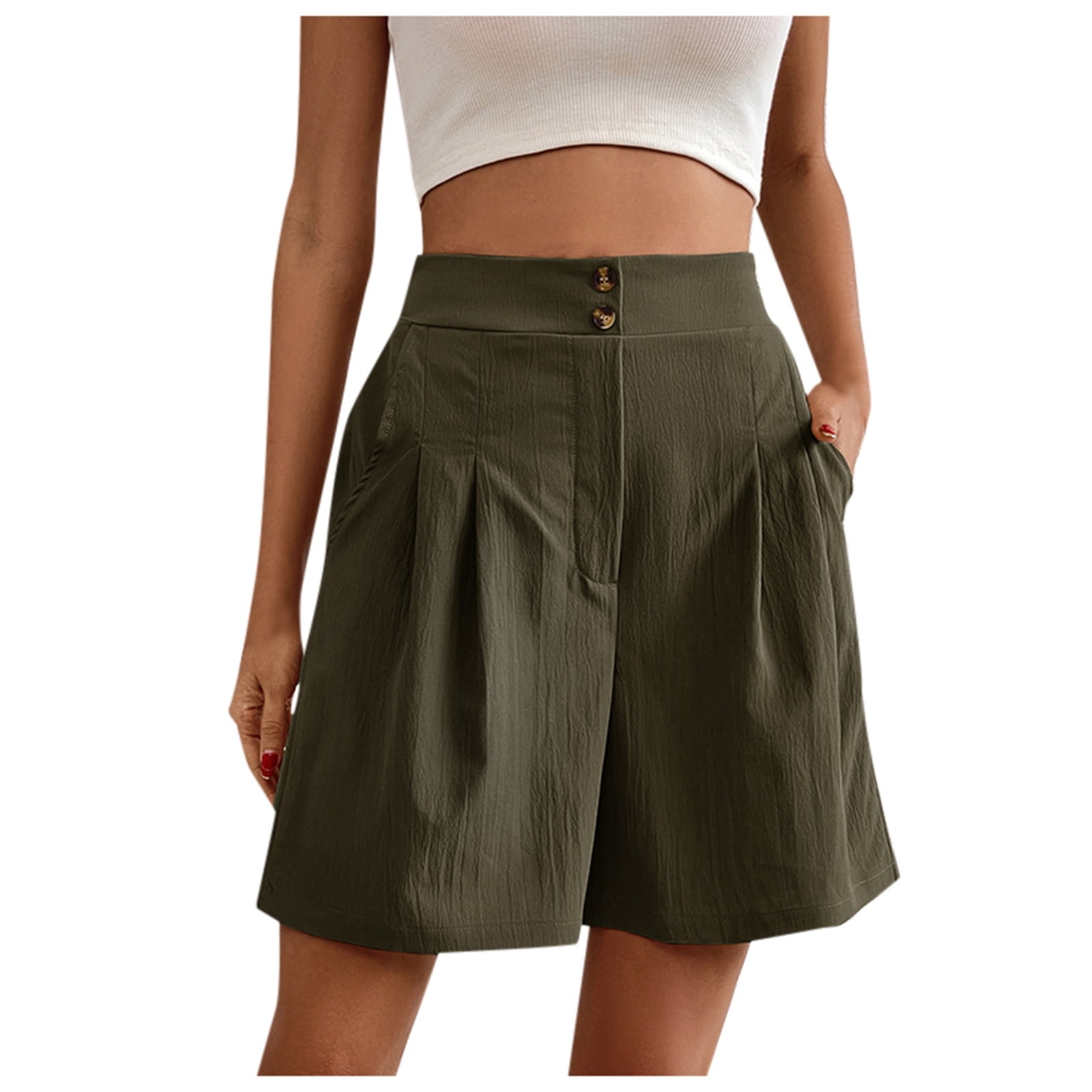 EHQJNJ Female Shorts Women Summer Khaki Loose Pants Casual High Waisted ...