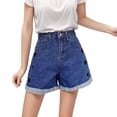 thumbnail image 1 of EHQJNJ Female Summer Shorts for Women 2024 Jean Women's Spring and Summer High Waist Slim Curled Fashion Love Embroidered Denim Shorts Womens Shorts Casual Comfy Black Spandex Shorts for Women, 1 of 8