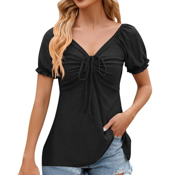 EHQJNJ Female Summer Tops with Sleeves for Women Vacation Womens Summer Fall Top Shirt Casual Round Neck Cute Puff Sleeve Short Sleeve Blouse Top Shirt for Women T Shirts Women White T Shirts