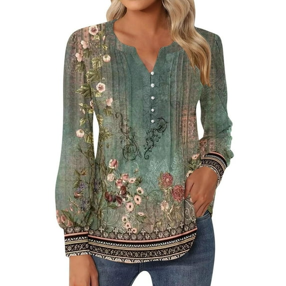 EHQJNJ Female Tops Casual Tops for Women 2024 V Neck Button Down Shirts Pleated Puff Long Sleeve Tunic Shirts Blouses Workout Shirt Women Journey T Shirt