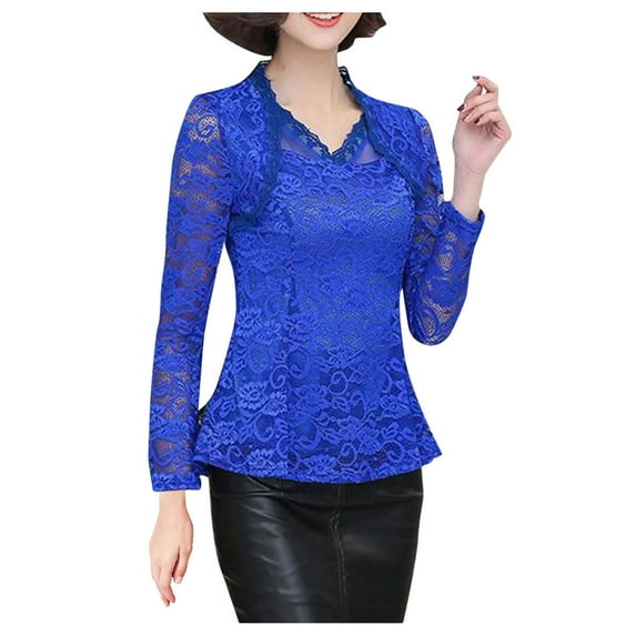 EHQJNJ Female Vintage T Shirts for Women Women Casual Long Sleeve Lace Shirt Crocheted Elegant Lace Blouse Top T Shirts for Women V Neck Pink Sexy Tops for Women Date Night Club