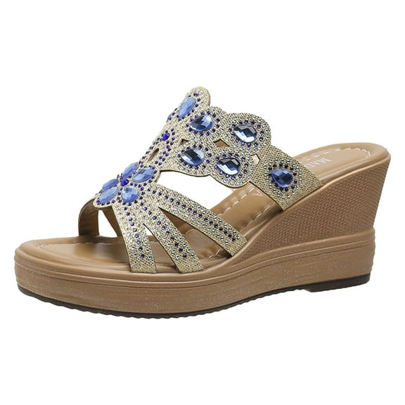 EHQJNJ Female Wedges Heels for Women White Women's Wedge High Heel Sandals Strap Diamond Wedge Sandals Silver Wedges for Women Dressy Black Sandals Women Wedge Comfy