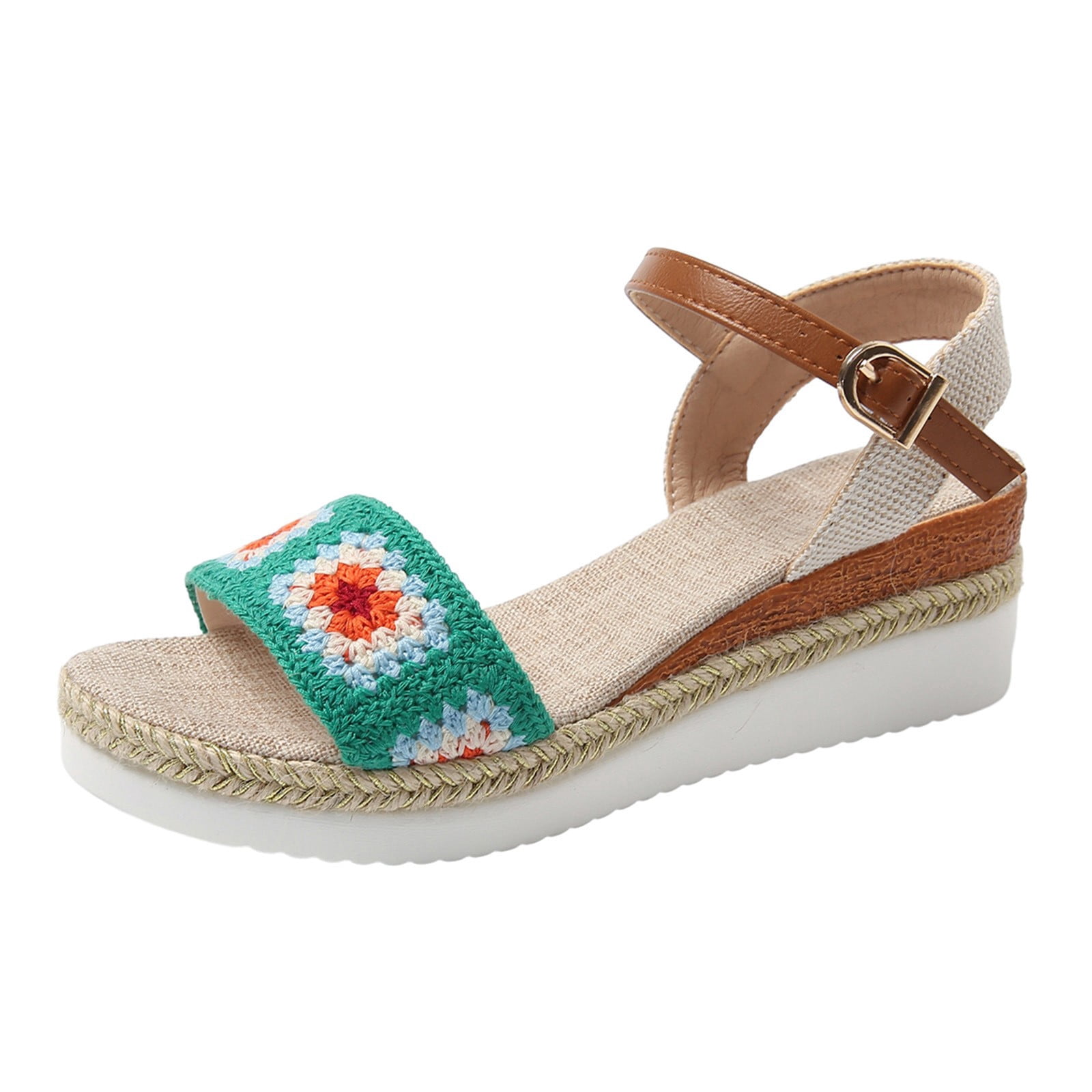 Women's Summer Wedge Sandals 2025 - Rhinestone Platform, Thick Sole, Boho Beach Vacation Shoes