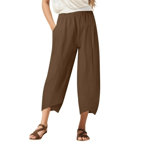 EHQJNJ Female Womens Jogger Pants Womens Daily Casual Eight Length Trousers Pockets Elastic Waist Solid Pants Straight Leg Pants Women Work Straight Leg Trousers for Women Short