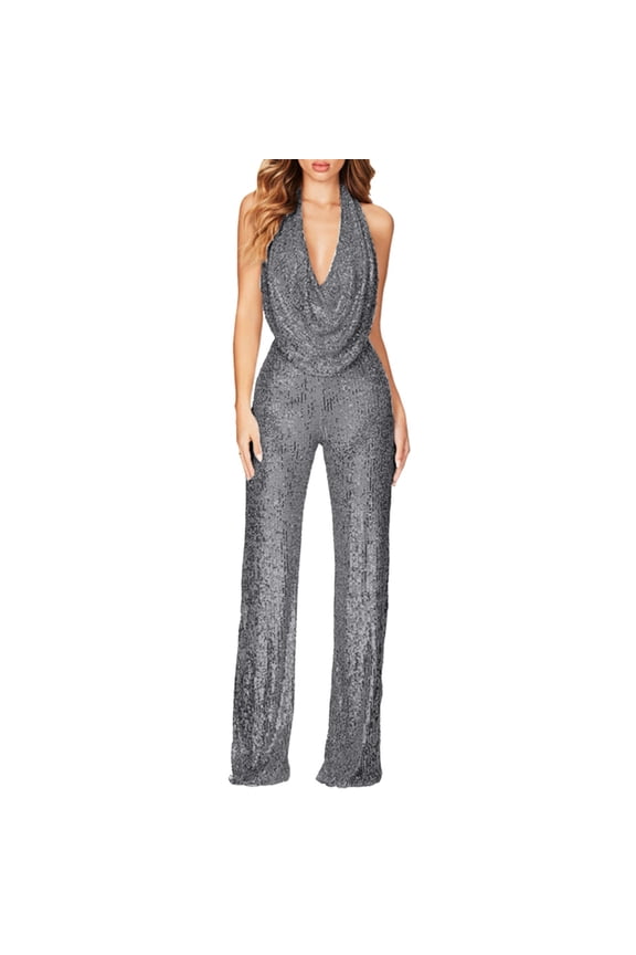 Female Womens Jumpsuit Romper Long Sleeve Summer New Jumpsuit Lady's Sleeveless Neck Sequin Pants Women Black Rompers for Women Sexy Plus Size Sexy Jumpsuits for Women Plus Size