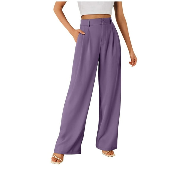 EHQJNJ Female Womens Pants Long Tall Womens Wide Leg Dress Pants High Waisted Work Business Casual Long Trousers with Pockets Casual Pants for Women Plus Size Womens Slacks High Waisted Wide Leg