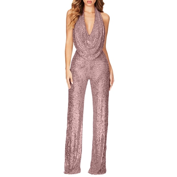 EHQJNJ Female Womens Romper Pajamas Sexy Summer New Jumpsuit Lady's Sleeveless Neck Sequin Pants Women Jean Jumpsuit Plus Size Jumpsuits for Women