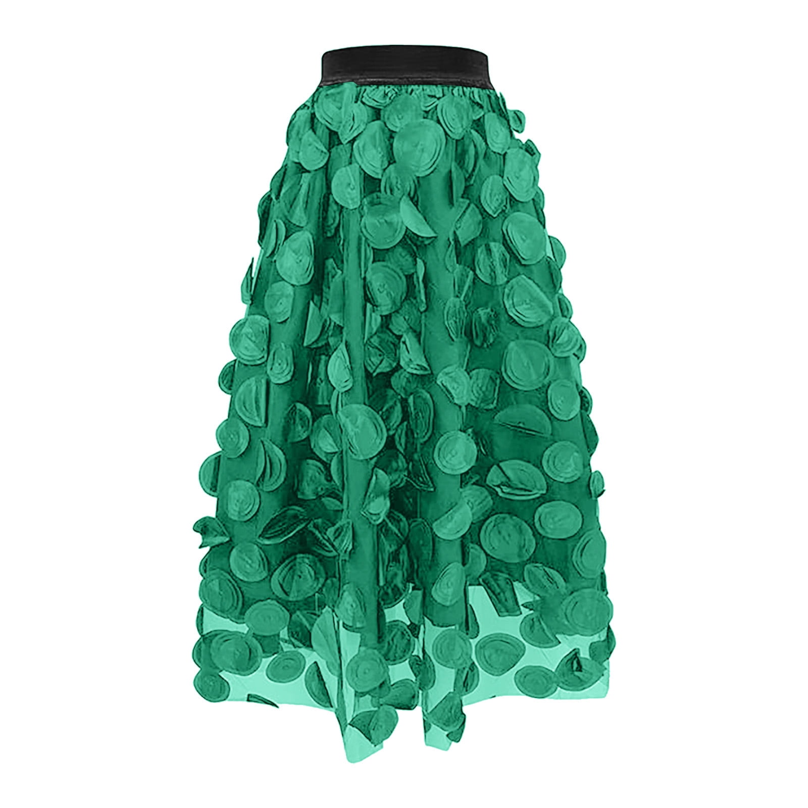 EHQJNJ Female Womens Skirts with Pockets Handkerchief Hen Vintage a Line Skirt Half Length Skirt Women s 3D Polka Dotted Yarn Skirt High Waist Boho Skirt with Slit White Womens Denim Skirt