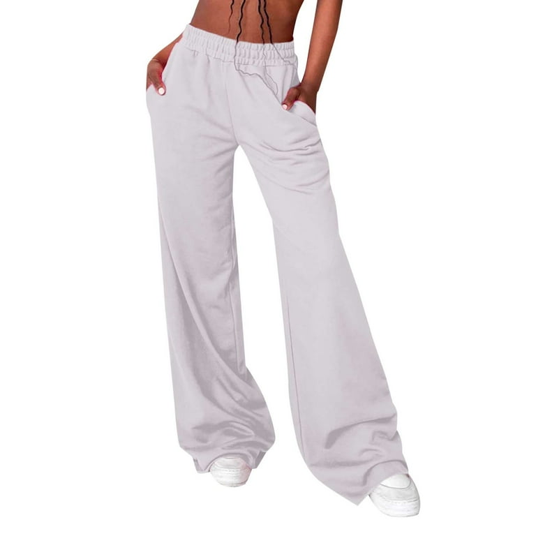 EHQJNJ Female Womens Sweatpants Tall Long Women s Wide Leg Pants Flared Pants Casual Sweatshirt Rolled up Trousers Womens Pants with Pockets and