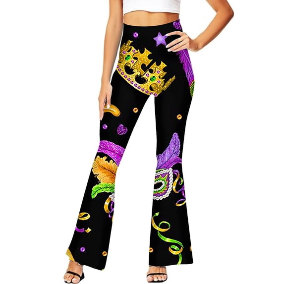 EHQJNJ Female Womens Trousers Long Length Womens Mardi Bell Bottoms Purple Green Yellow High Waist Flare Pants(4) Cotton Sweatpants Women Womens Black Slacks