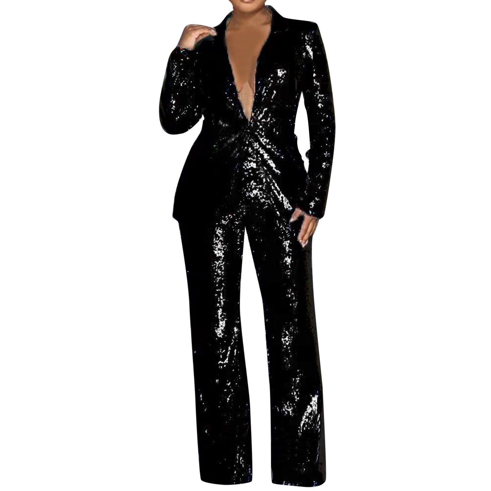 Women's Sequins 2 Piece Suit Set - Blazer And Shorts, Tuxedo Style For Business, Wedding, Party