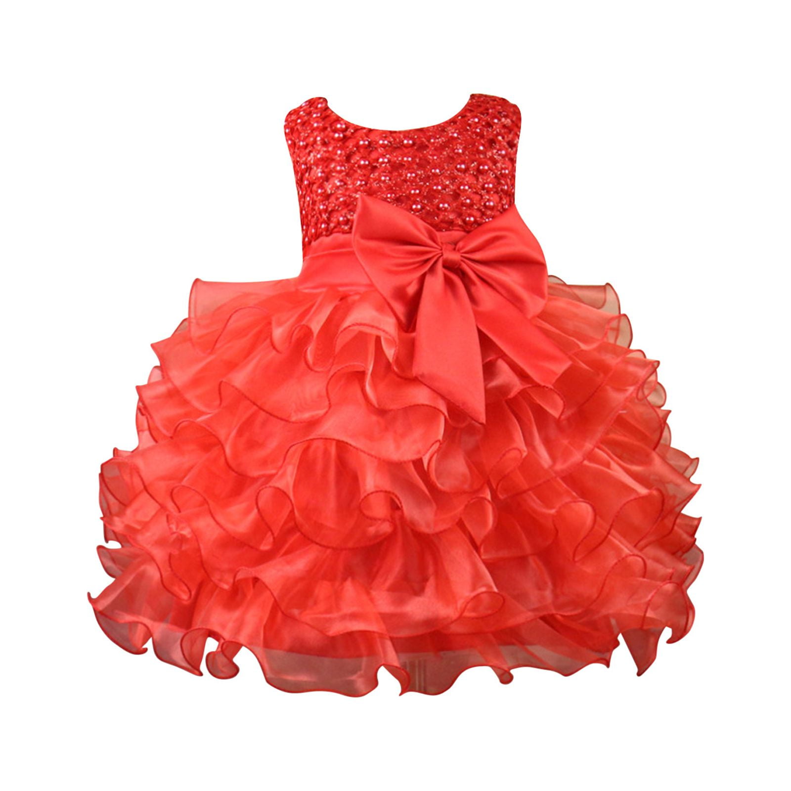 JerrisApparel Flower Girl Princess Dress - Ruffle Tutu Ball Gown With Hair Bow, Pink (Size 4T)