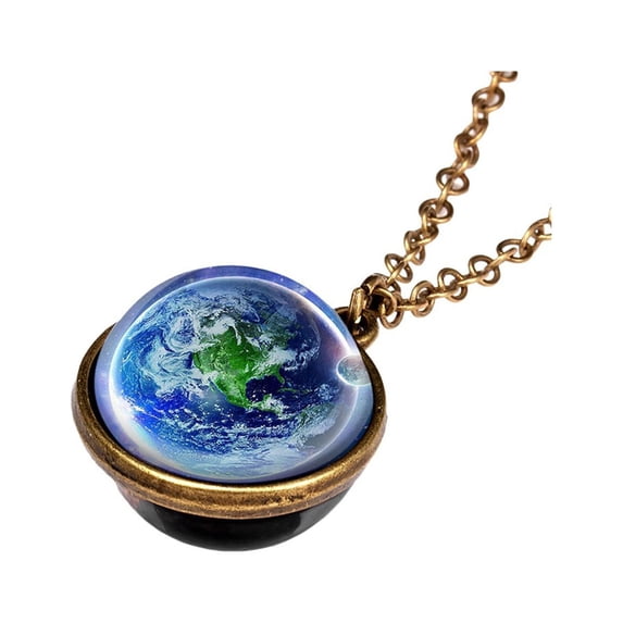 EHQJNJ Friend Necklaces Glow in the Dark Galaxy System Double Sided Glass Dome Planet Necklace Pendant Necklace Tree Silver Necklace Set