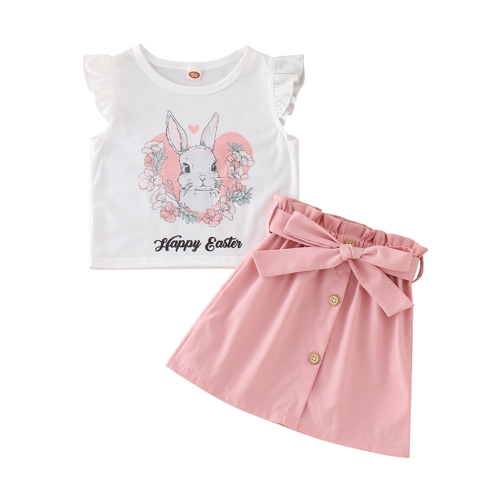 EHQJNJ Girls Easter Dresses Size 7 Toddler Girls Easter Fly Sleeve Letter Cartoon Prints Tops