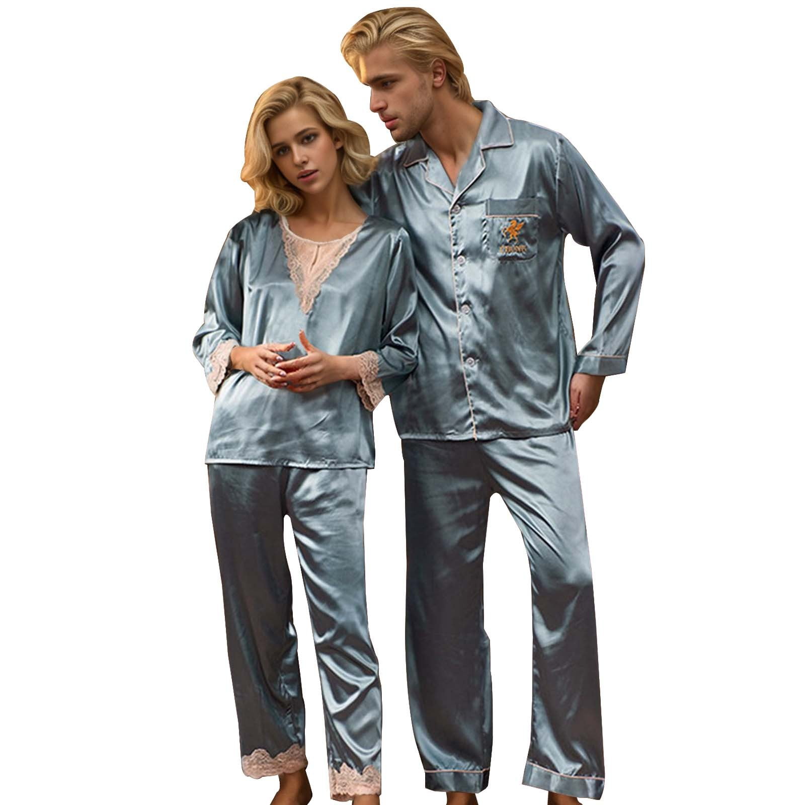 EHQJNJ His and Hers Pajamas Sets Couples Couples Long Sleeve Night Gown Set with A Subtle Sheer Feel and Silk Like Texture Matching Pajamas Couples Maternity Sleepwear Walmart