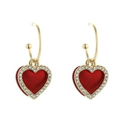 EHQJNJ Holiday Earrings Valentine Gift Love Heart Red Heart Circle C Type Trend with Festive Earrings Earrings Earrings Garnet Earrings for Women Fun Earrings