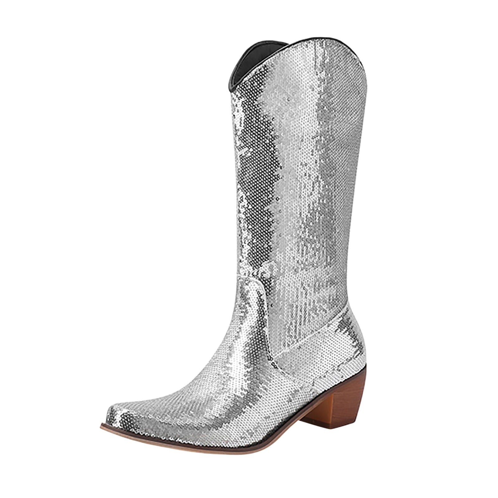 EHQJNJ Hunting Boots Tall Black Boots Ladies Sequin Heels Western — free download