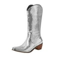 thumbnail image 1 of EHQJNJ Hunting Boots Tall Black Boots Ladies Sequin Heels Western Cowboy Boots Pointed Toe Mid Calf Knee High Boots for Women, 1 of 9