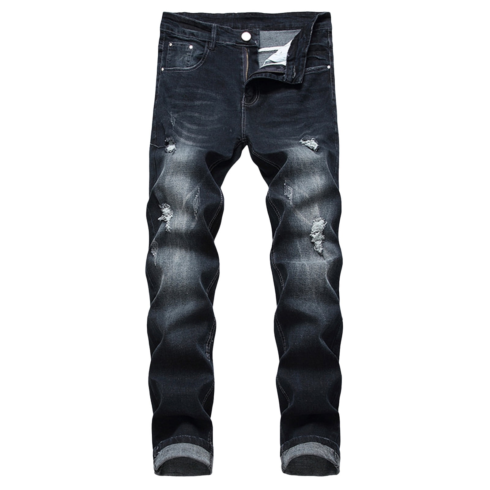 EHQJNJ Jeans for Men Stretch Fit Mens Distressed Black Stretch Pants ...