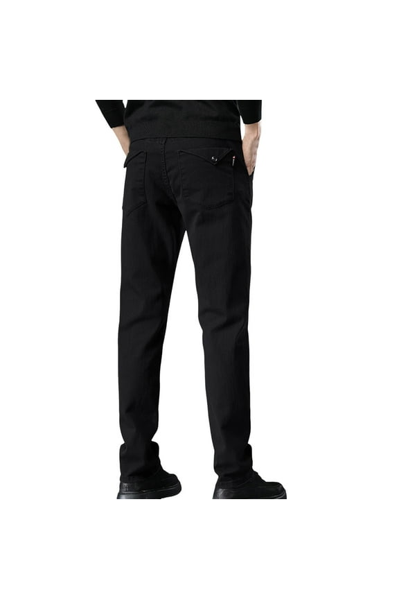 Khaki Jeans for Men Male Elastic Loose Fitting Straight Leg Versatile Casual Pants and Jeans for Outerwear Elastic Waist Jeans for Men Mens Relaxed Fit Jeans Black