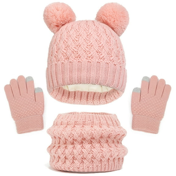 EHQJNJ Kids Hats and Gloves Sets Kids Winter Hat Gloves Scarf Set Girls Toddler Children Hats with Pom Knit Neck Warmer Gaiter Mittens Lined Set Toddler Winter Hat Boy Cover Neck