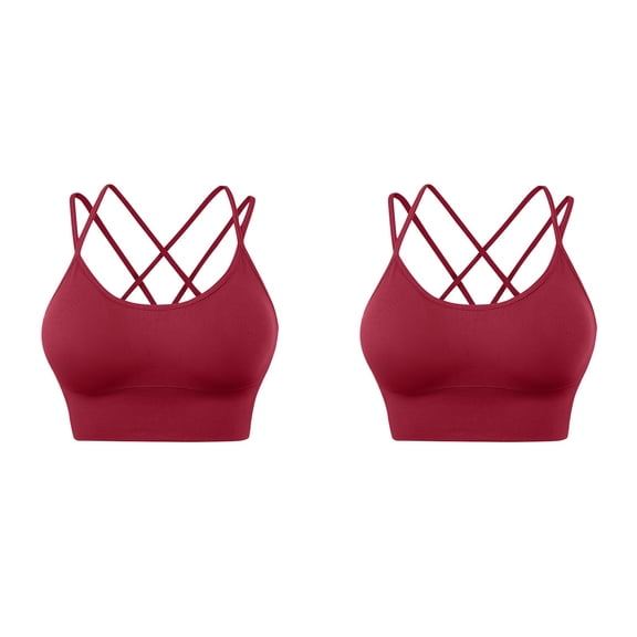 EHQJNJ Lace Bralette Plus Size Pack 2Pc Womens Cross Back Sport Bras Padded Strappy Criss Cross Cropped Bras for Yoga Workout Fitness Low Impact Bras White Bralette Triangle Top