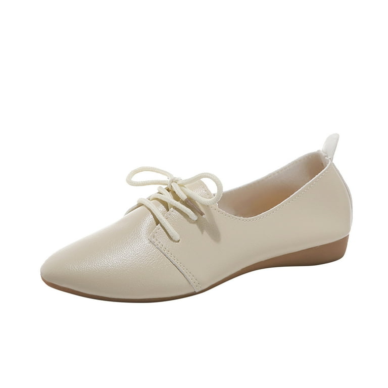 EHQJNJ Ladies Shoes Casual Low Heels Ladies Fashion Solid Color Leather Pointed Lace up Flat Soft Bottom Shallow Casual Shoes on Shoes Women