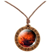 EHQJNJ Long Necklaces for Women Trendy Large Beaded Eight Planets Necklace Pendent Double Sided Glass Ball Universe Galaxy Solar System Necklace for Women Silver Pearl Necklace