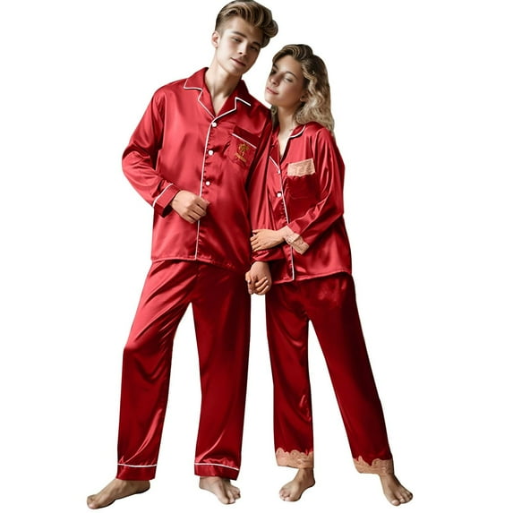 EHQJNJ Matching Couples Pajamas Sexy Couples Sleepwear Made of Silk and Coolmax Material with for Casual Living At Home: for Sleeping Or Relaxing His and Hers Pajamas Sets Couples Red