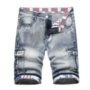 EHQJNJ Men Jeans Straight Leg Tapered Men's Casual Denim Shorts Fashionable Washed Distressed Printed Casual Jeans Baggy Jeans for Men 90S 2000 S Mens Carpenter Jeans