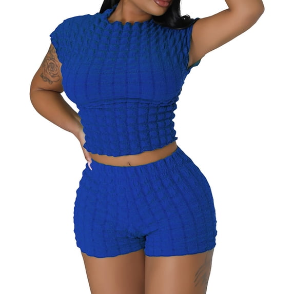 EHQJNJ Mexico Outfits for Women Women's Fashion Casual Sleeveless Bubble Cloth Two Piece Shorts Set Outfits for Women Outfit for Women Club Birthday