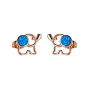 EHQJNJ Moissanite Stud Earrings Womens Opal Cutout Elephant Stud Earrings Cute Animal Earrings Gift for Girls Sterling Silver Earrings Threadless Flat Back Earrings