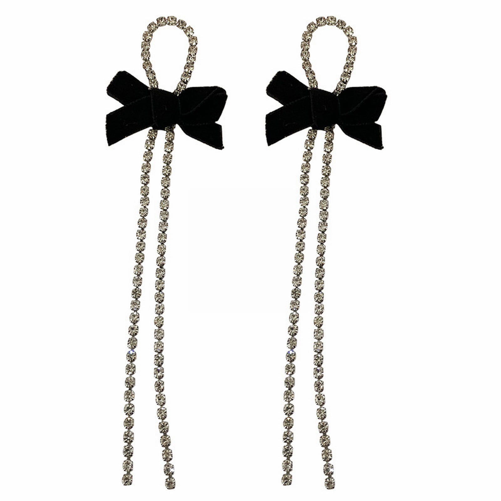 Black Bow Stud Earrings With Crystal Detail - Edgy & Cute Statement Earrings For Women, Perfect Gift
