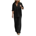 thumbnail image 1 of EHQJNJ Pant Suits for Women Business Women's Casual Pure Color Wide Leg Pant Suit 2 Piece Long Pants Outfit Fashion Set Yoga Outfits for Women Pants Set Women 2 Piece Outfit, 1 of 6
