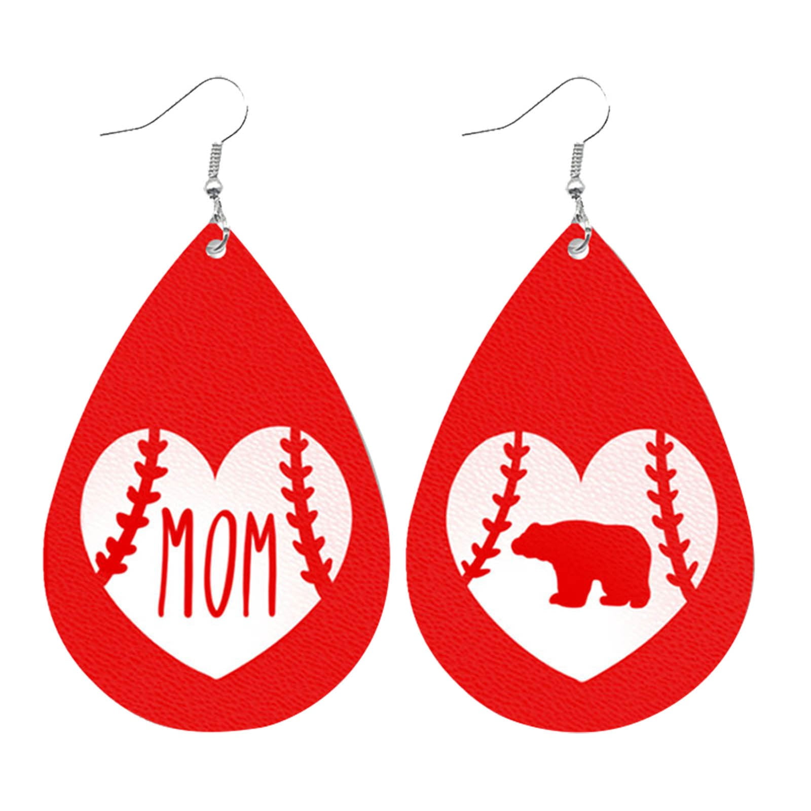 EHQJNJ Pearl Drop Earrings Clip Ons Mother's Day Mom Bear Leather