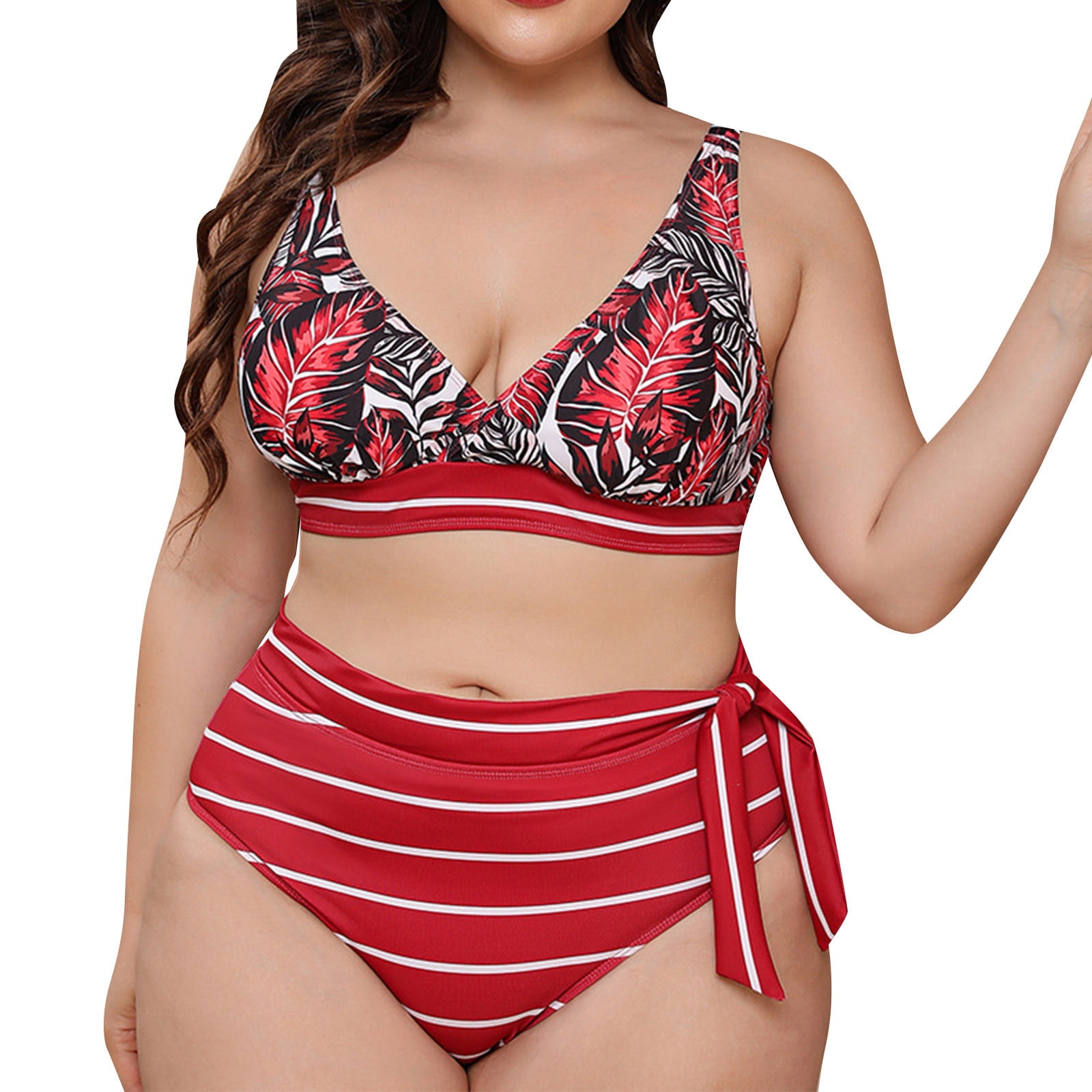 EHQJNJ Plus Size Bikini Set 2024 New Printed Plus Size Swimsuit Female  Split Swimsuit