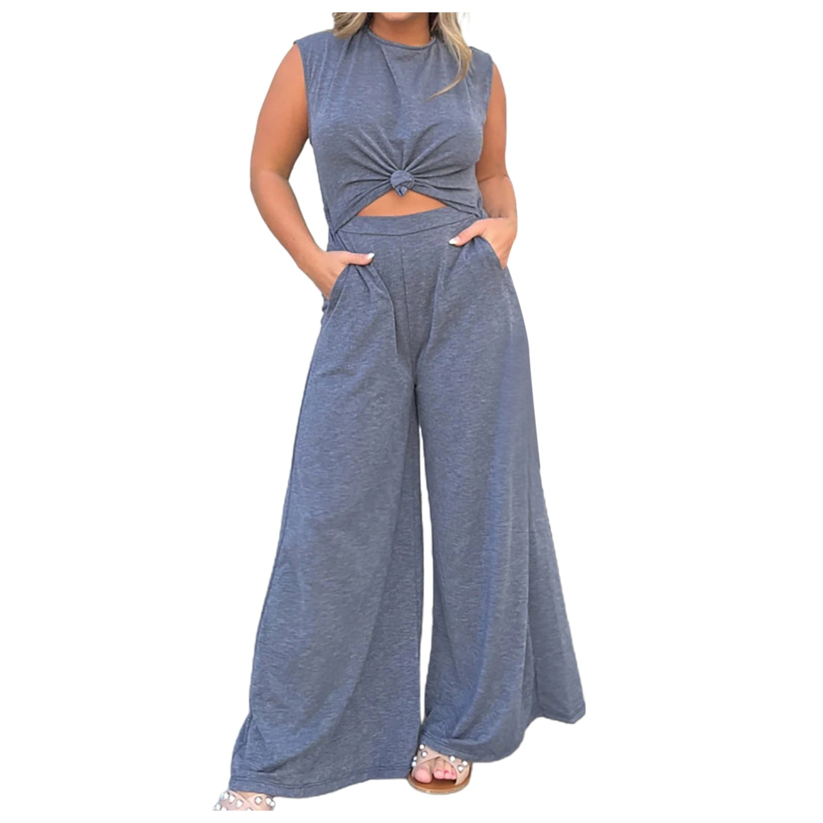 Ehqjnj Plus Size Jumpsuit Tummy Control Long Sleeve Jumpsuits Casual Summer Rompers Sleeveless 7055