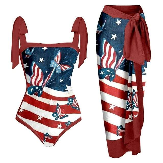 EHQJNJ Plus Size Swim Top Women Fashion Independence Day Flag Print Two ...