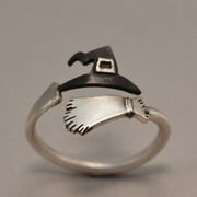 EHQJNJ Promise Rings for Her Gold Ghost Witch Finger Ring Alloy Ring Witch Hat Magic Ring Cute Gifts for Girlfriends Silver Rings for Women Non Tarnish