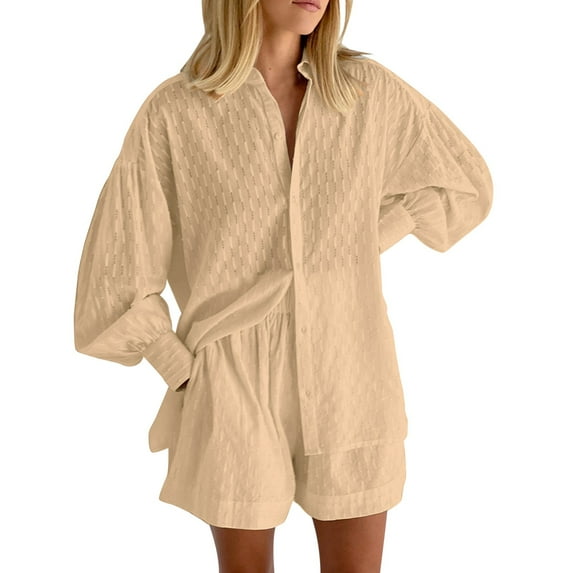 EHQJNJ Rave Outfits for Women Fairy Womens 2 Piece Spring Summer Puff Sleeve Long Sleeve Top and Shorts Casual Set Women Summer Outfits Summer Outfits