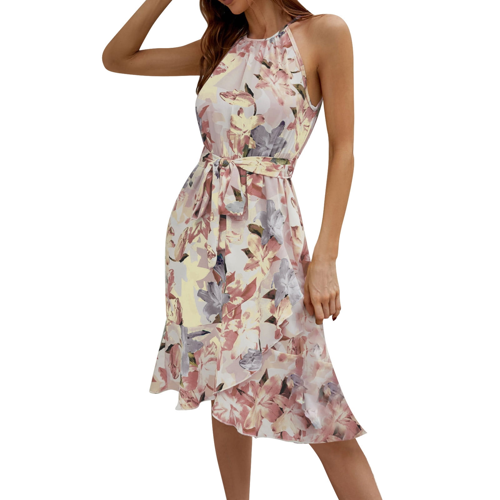 EHQJNJ Red Corset Dress Women Summer Elegance Print Sleeveless Halter