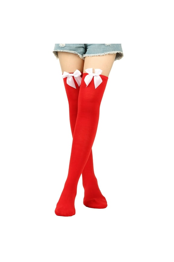 Sexy Stockings for Women Plus Size Red Womens Long Socks Bowknot Pure Color Socks Thigh High Socks Over the Knee Socks Festival Christmas Plus Size Stockings Thigh High Sheer