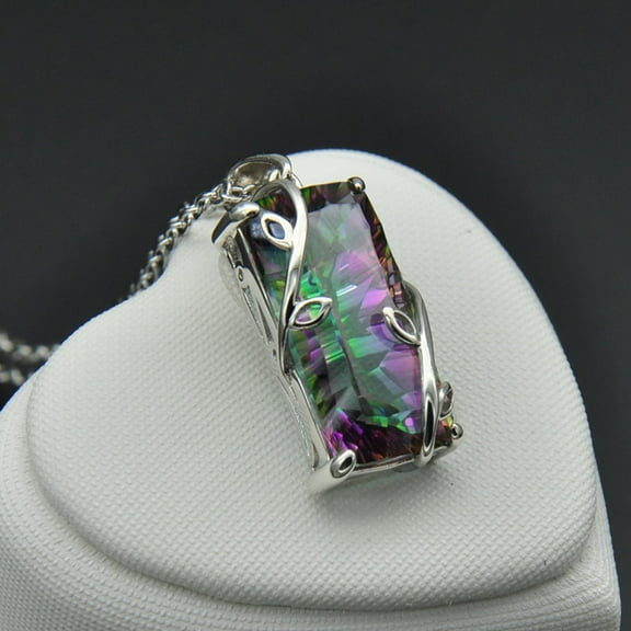 EHQJNJ Silver Jewelry Polisher Women Fashion Flowers of the Rainbow Tourmaline Pendant Necklace Chain Elegant Long Necklaces for Women Trendy Silver Initial Necklaces for Women Non Tarnish Silver