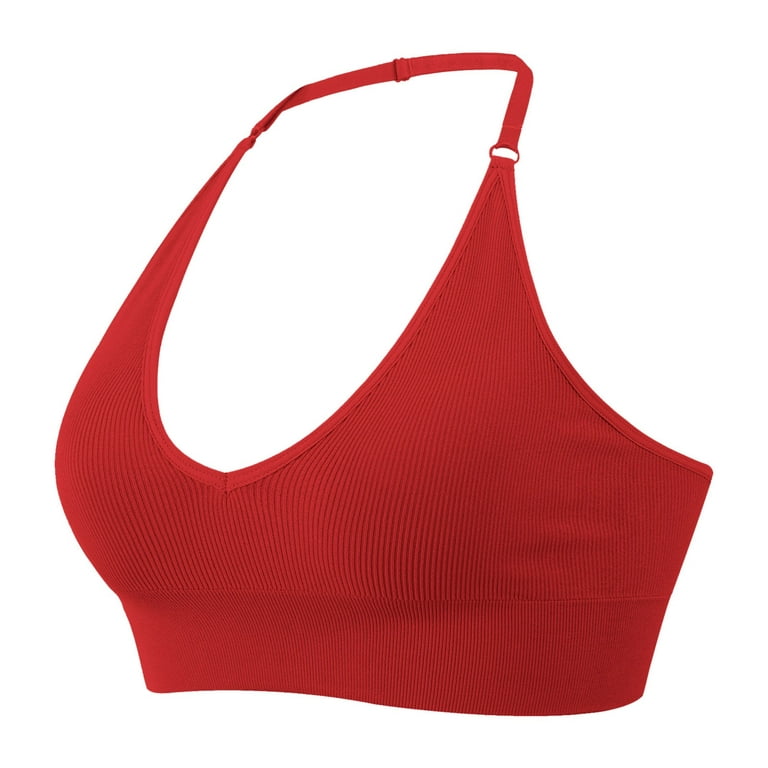 Halter Sports Bras Women Backless Bras Deep V Sexy Padded Bustier Push Up  Bra Halter Top With Adjustable Straps For Without Yoga