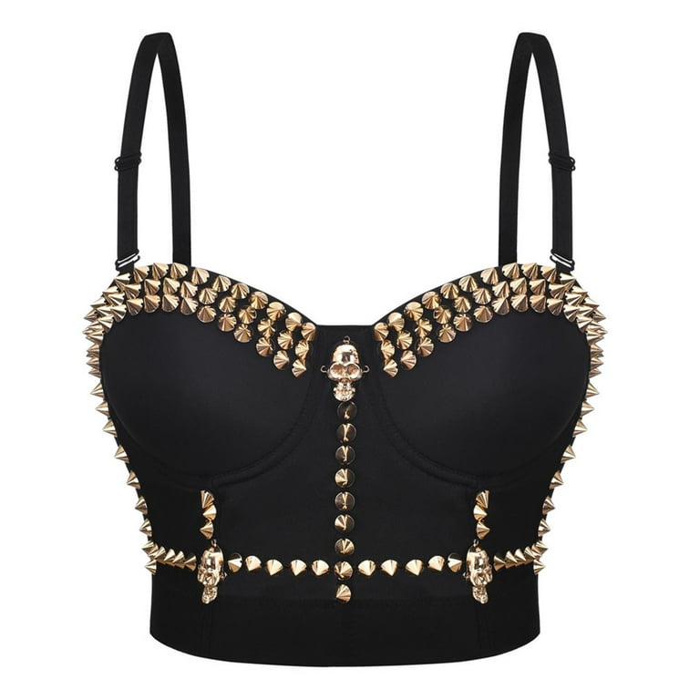 EHQJNJ Strapless Bra for Big Busted Women Fashion Tops Women Embellished  Camisole Golden Rivets Stage Wear Ladies Tops Beaded Corset Fishbone Corset