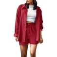 thumbnail image 1 of EHQJNJ Stripper Outfits Fashion Set Womens Shorts Set Long Sleeve Shirt Suit Shorts Two Piece Set Basic Shirt Top and Shorts Set Womens Going Out Outfits Spring Outfits for Women, 1 of 4