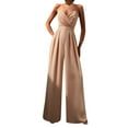 thumbnail image 1 of EHQJNJ Summer Elegant Suspenders V Neck Playsuits Fashion Sleeveless Backless Temperament Jumpsuit Loose Wide Leg Trousers Romper Jumpsuits for Women Elegant Long Sleeve Romper for Women, 1 of 6
